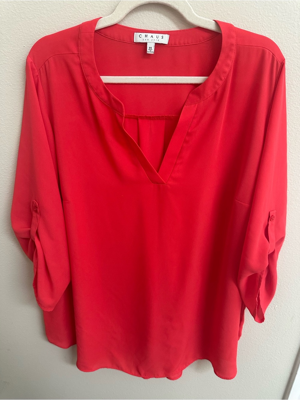 Chaus Women's Red Split-Neck Blouse, Size 2x